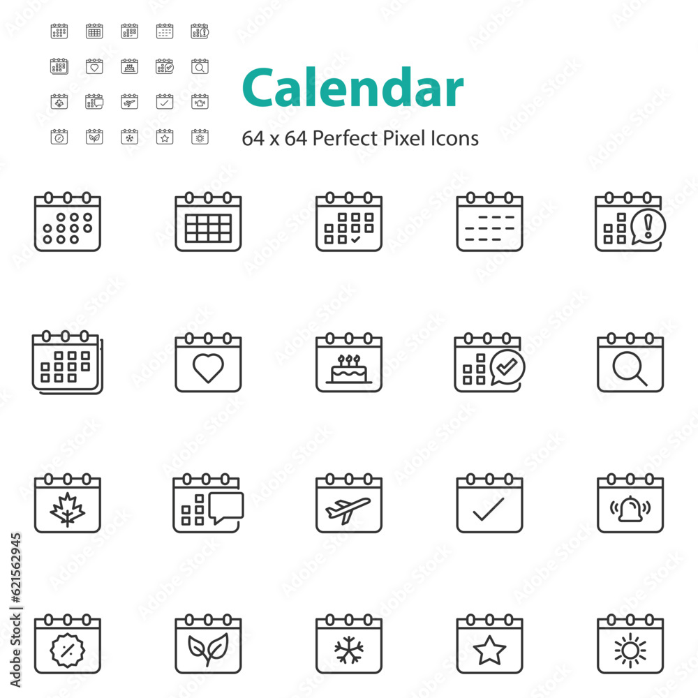 set of calendar icons, schedule, appointment, event