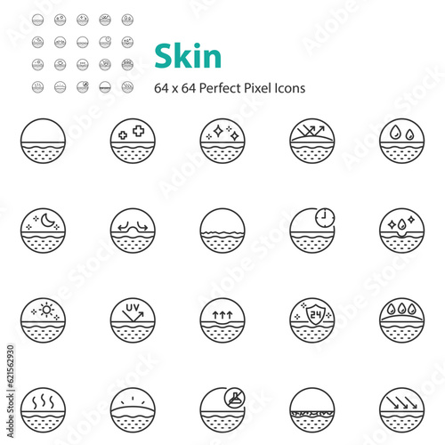 set of skin icons, skin care, epidermis, acne, pore