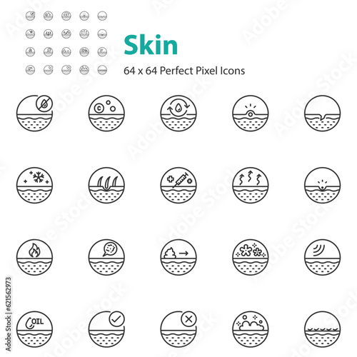 set of skin icons, skin care, epidermis, acne, pore