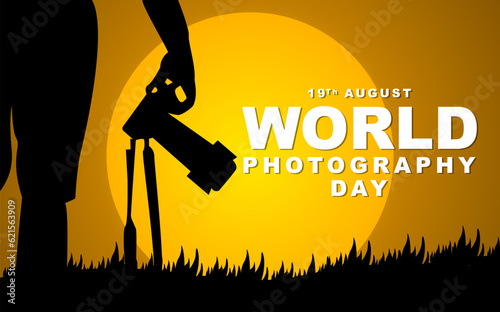 World photography day on August 19th, photographer silhouette illustration design.