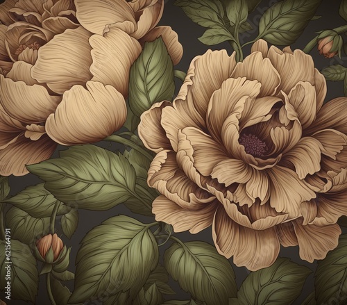 Flowers composition with peonies and leaves, Floral background © Anastasiya