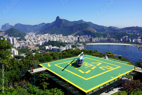Helipad on Urca Hill with Rio de Janeiro cityscape and Corcovado mountain on the background, Rio de Janeiro, Brazil photo