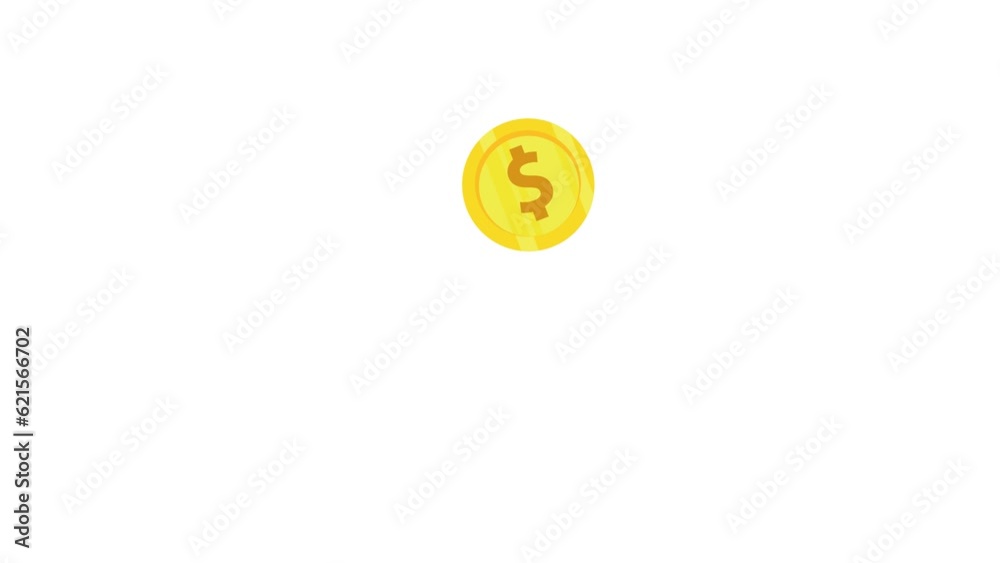 4k animated falling coin sign dollar, 2d animation video footage 4k animated falling coin sign dollar, 2d animation video footage
