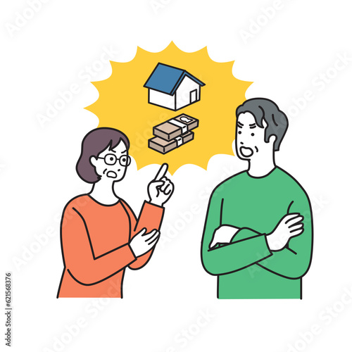 相続について言い争いをする男女のイラスト
