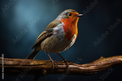 The European robin (Erithacus rubecula) known simply as the robin or robin redbreast. Generative AI. © britaseifert