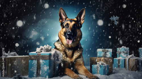 portrait dog german shepherd christmas generativa IA