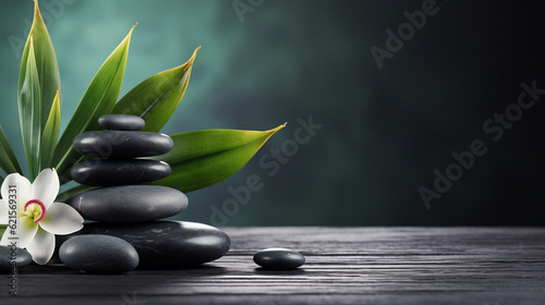 Colorful background with stones and leaves, spa concept spiritual development, new quality, universal colorful technology, illustration design, generative a