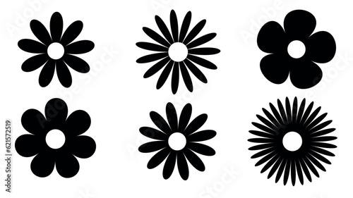 black silhouette of daisies  black flowers  flowers set  Simple chamomile set 