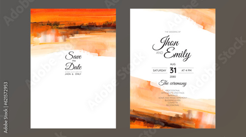 Set of Wedding Invitation, watercolor textures and fake gold splashes for a luxurious touch