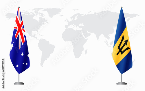 Australia and Barbados flags for official meeting