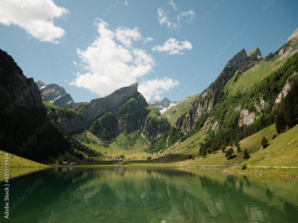 Swiss Mountains Säntis Appenzell wanderpath Rockformations Seealpsee Alpsteingebirge Lake