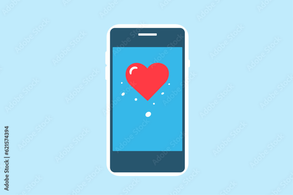 Heart on the phone screen. Phone with a love message. Application for finding love. Heart on the phone screen. Phone with a love message. Application for finding love.