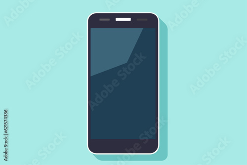 Phone on a turquoise background. Phone with screen off.