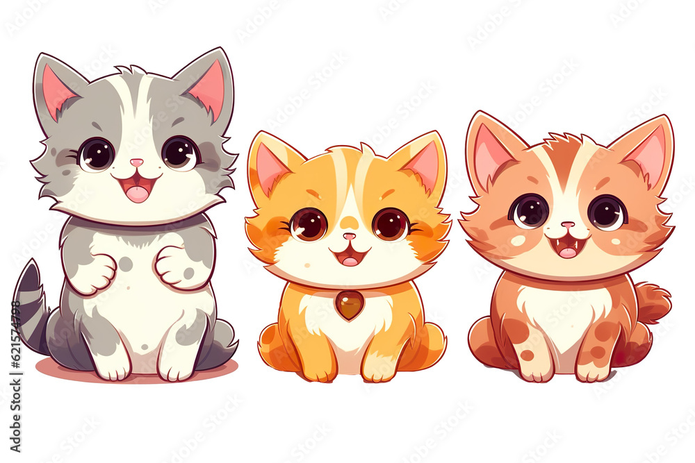 kawaii cute cats, kittens sticker image, in the style of kawaii art, meme art, animated gifs isolated white background PNG kawaii cute cats, kittens sticker image, in the style of kawaii art, meme art, animated gifs isolated white background PNG