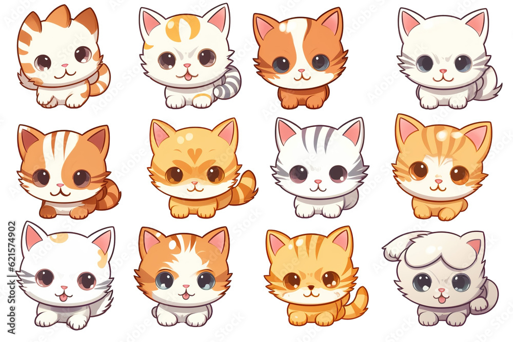 kawaii cute cats, kittens sticker image, in the style of kawaii art, meme art, animated gifs isolated white background PNG kawaii cute cats, kittens sticker image, in the style of kawaii art, meme art, animated gifs isolated white background PNG