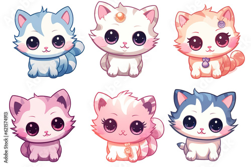 kawaii cute cats, kittens sticker image, in the style of kawaii art, meme art, animated gifs isolated white background PNG