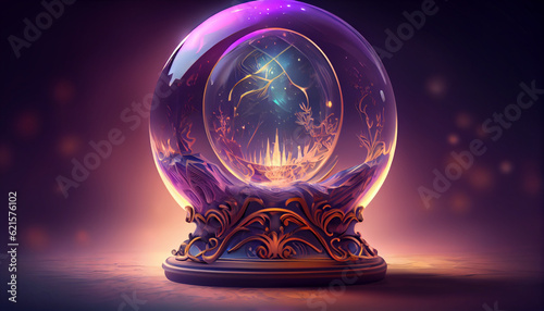 Illustration of magic crystal ball or glowing fortune teller sphere. Mystic background concept Ai generated image
