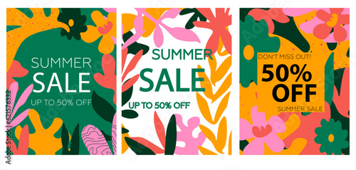 Social media summer sale banner designs. Vector illustrations for shopping, e-commerce, social network, marketing, Internet ads, web banners.