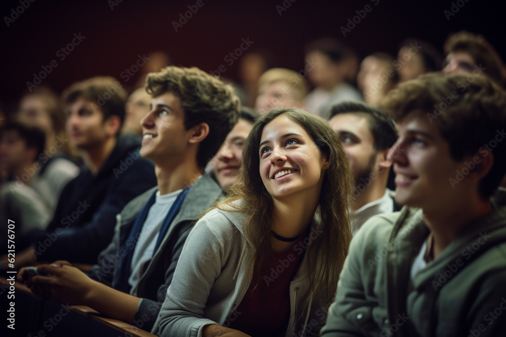 Fototapeta premium students listening to lecture at a lecture theatre with Generative AI