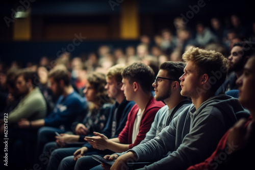 students listening to lecture at a lecture theatre with Generative AI
