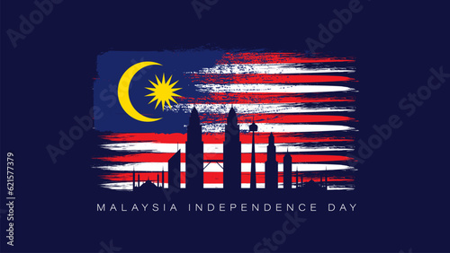 Malaysia independence day background with grunge distressed flag vector illustration photo