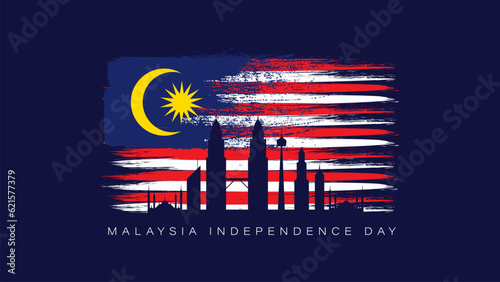 Malaysia independence day background with grunge distressed flag vector illustration