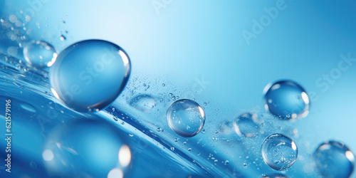 Pure effervescent vitality cosmetic refreshing hygiene or hydrogen blue energy studio shot of transparent carbonated blue gas bubbles under water