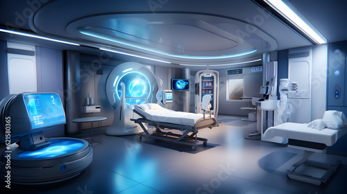 Futuristic healthcare room at modern hospital. AI generated