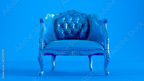 3D render of blue retro sofa on a colored background, blue armchaire photo