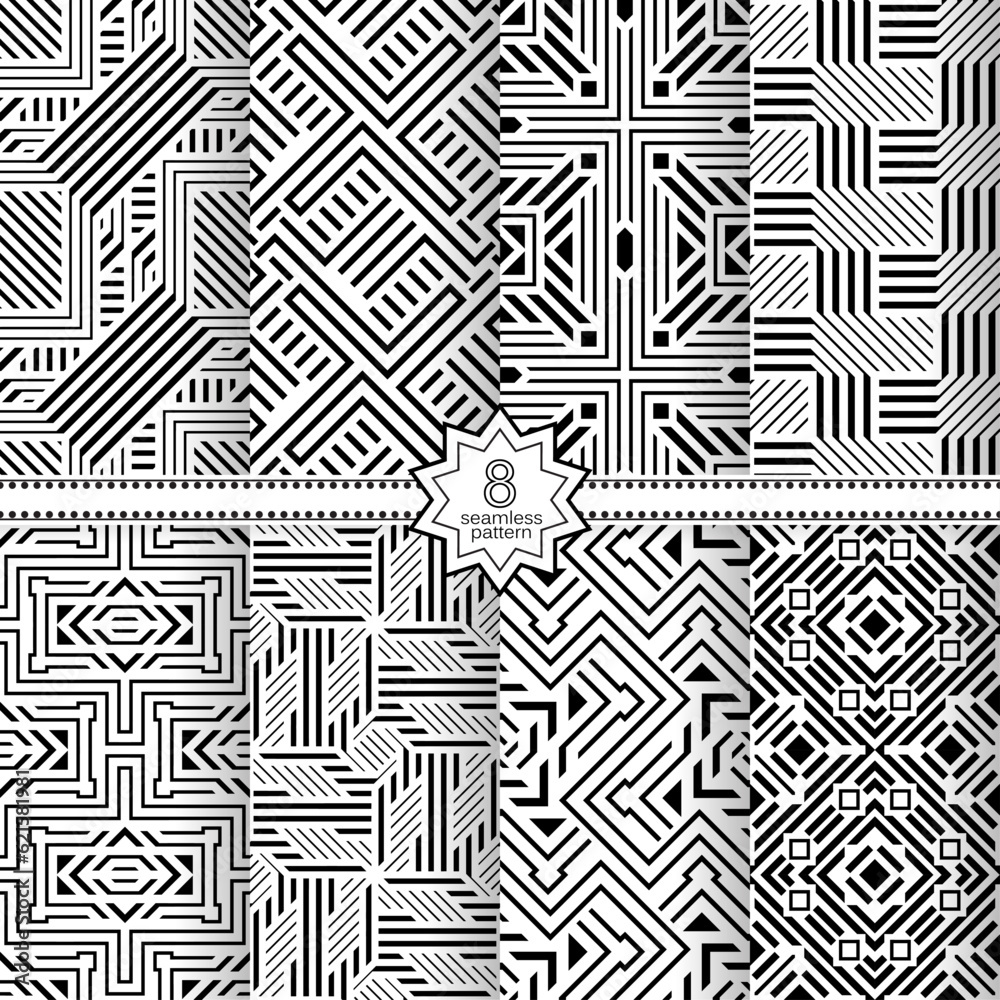 A set of vector seamless patterns. Modern geometric textures. Monochrome. A set of vector seamless patterns. Modern geometric textures. Monochrome.