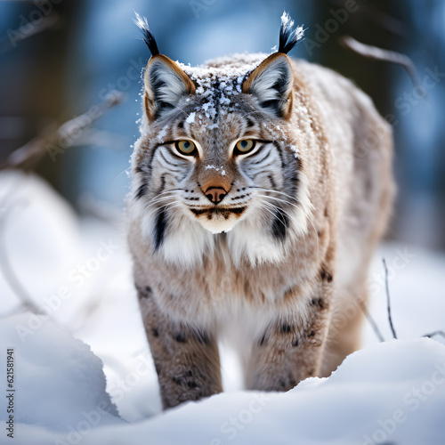 Portrait d un lynx dans la neige - IA g  n  rative