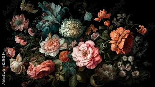 Luxurious baroque and victorian bouquet. Beautiful garden flowers. Generative Ai