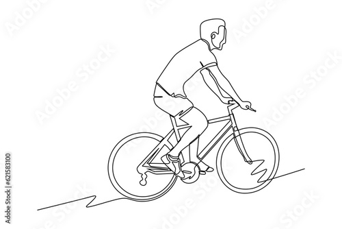 continuous line vector illustration of woman on a bicycle