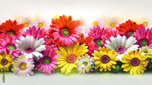 spring daisy border, Bright color. Generative Ai