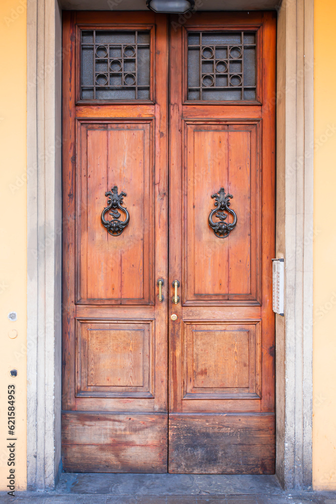 Door handle like antique head on the entrance of a house - Bologna, Italy Door handle like antique head on the entrance of a house - Bologna, Italy