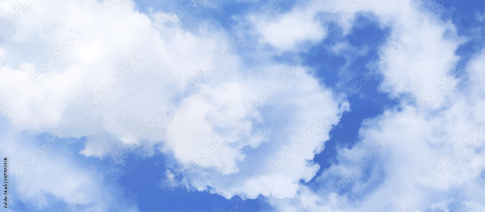 Fototapeta premium blue sky with white clouds in sunny weather .Blue Sky vector .White cumulus clouds formation in blue sky .blue water surface background .Panorama. 