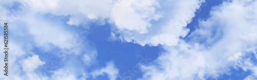 blue sky with white clouds in sunny weather .Blue Sky vector .White cumulus clouds formation in blue sky .blue water surface background .Panorama.	