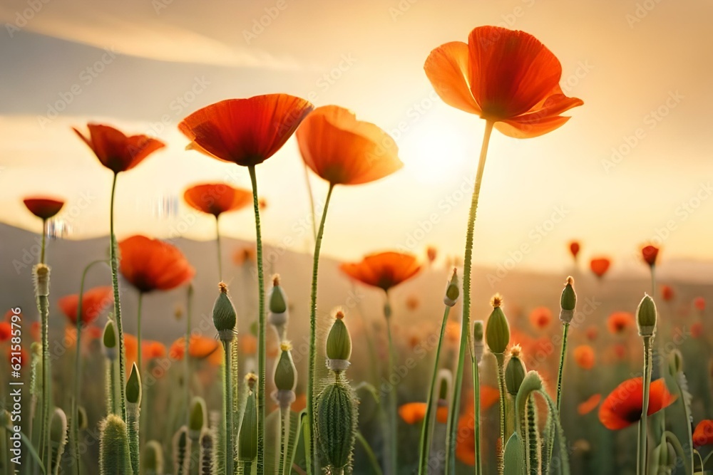 Fototapeta premium field of poppies and sky
