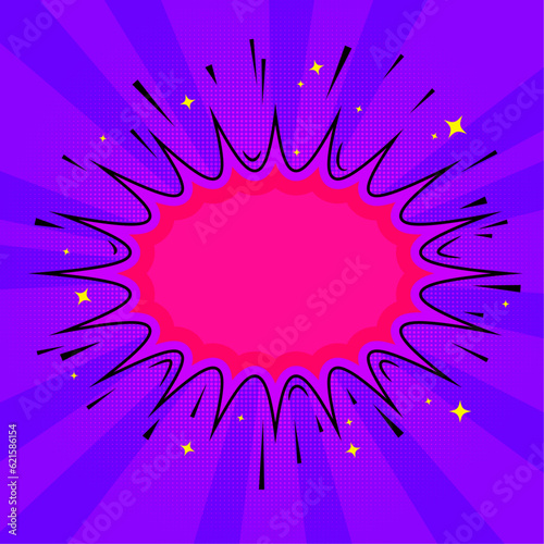 Trendy Promotion poster template. Colorful background in pop art retro comic style. Magenta purple yellow colors, template Banner for Social Media Posts, promotional offers, sales.
