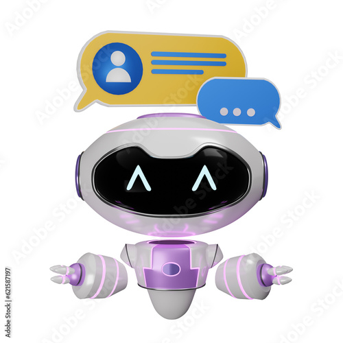 Virtual assistant chat conversation with 3d render AI robot icon