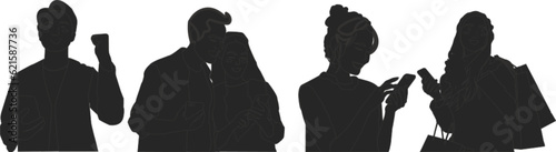 element silhouette illustration of people looking at phone