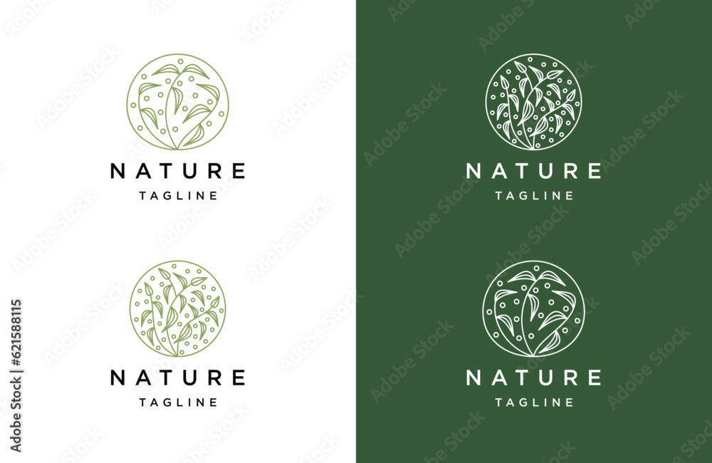 Nature flower with line art style logo icon design template flat vector