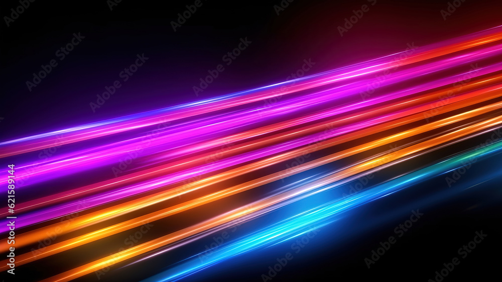 Colorful Anime Speed Lines, Fast speed neon glowing flashing lines streaks color. Generative ai
