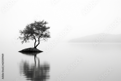 generated by ai picture collage of foggy nature landscape scenery with desert island wallpaper for computer display photo