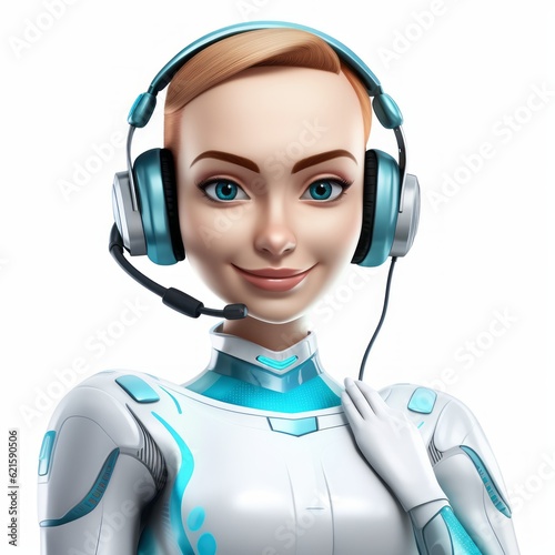 Realistic Robot Girl With Headphones Close-up photo