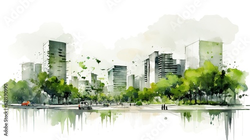 Ecosustainable Composit, Green Urban center. Generative AI. photo