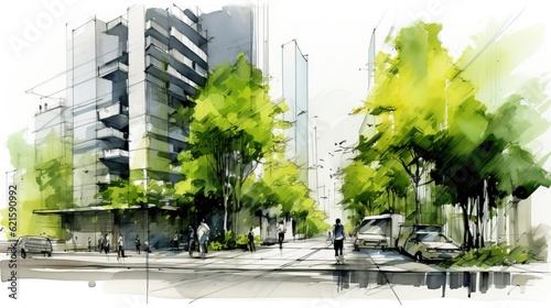 Ecosustainable Composit, Green Urban center. Generative AI. photo