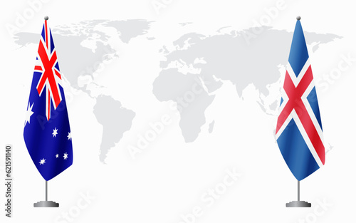 Australia and Iceland flags for official meeting