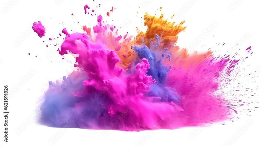 Explosion of colored powder on white background. Generative ai