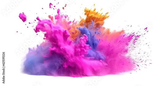Explosion of colored powder on white background. Generative ai